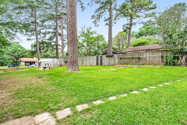 view of yard with a fenced backyard