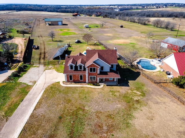 aerial view featuring a rural view