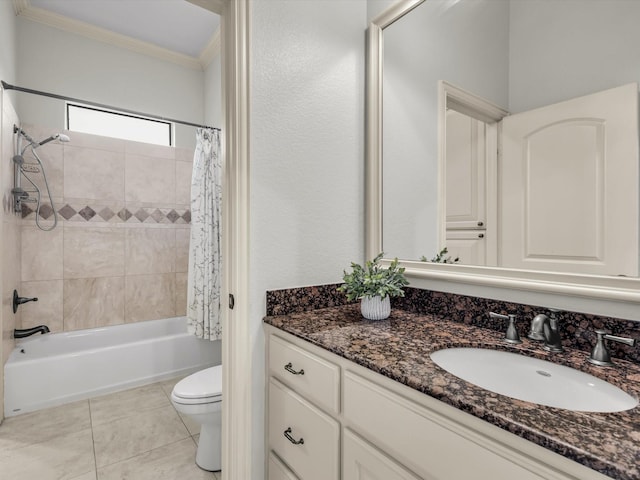 1300 Ruby Lea Ln, Fort Worth, TX 76179 - bathroom featuring ornamental molding, vanity, shower / bath combination with curtain, and tile patterned floors