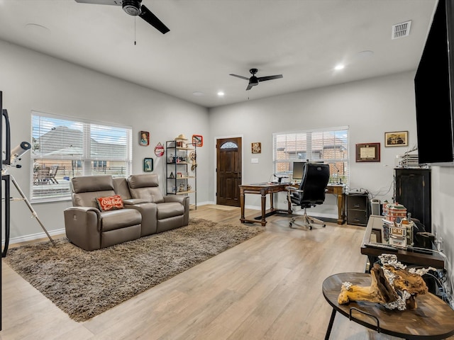 1300 Ruby Lea Ln, Fort Worth, TX 76179 - living room with a ceiling fan, recessed lighting, plenty of natural light, and an office area