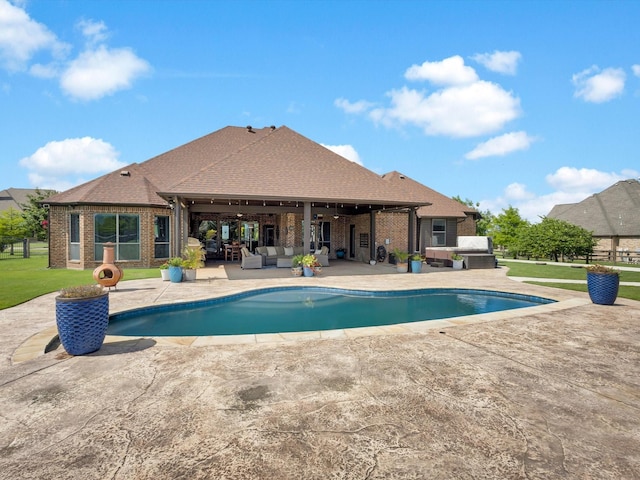 1300 Ruby Lea Ln, Fort Worth, TX 76179 - outdoor pool with an outdoor living space, a patio area, and a lawn
