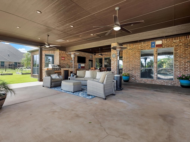 1300 Ruby Lea Ln, Fort Worth, TX 76179 - view of patio / terrace featuring a ceiling fan, an outdoor living space, and area for grilling
