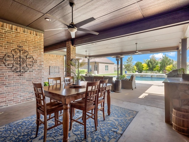 1300 Ruby Lea Ln, Fort Worth, TX 76179 - view of patio featuring ceiling fan, outdoor dining space, an outdoor pool, and area for grilling