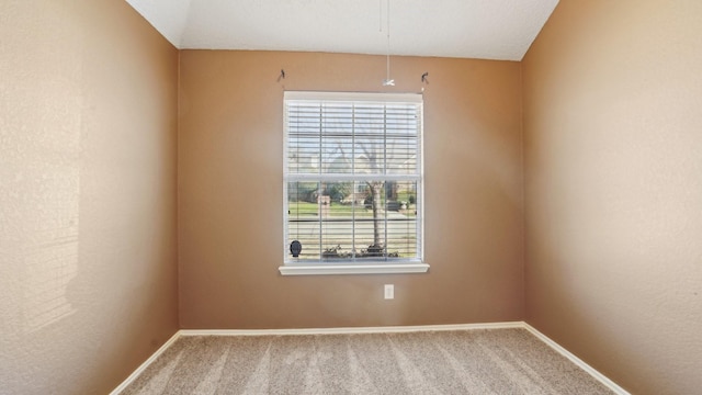 carpeted spare room featuring baseboards