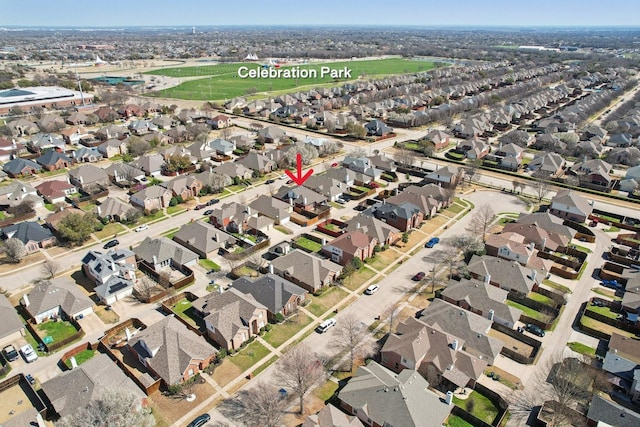 bird's eye view with a residential view