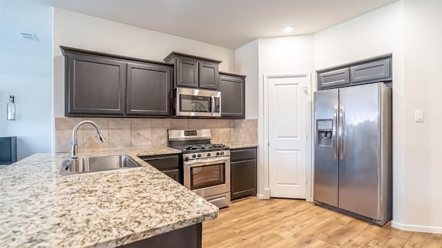 kitchen with light wood-style flooring, visible vents, stainless steel appliances, and a sink