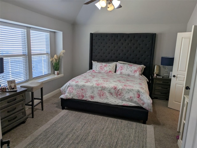 4248 Old Timber Ln, Fort Worth, TX 76036 - bedroom featuring a ceiling fan, lofted ceiling, light colored carpet, and baseboards