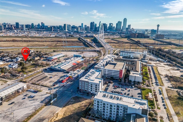 drone / aerial view with a city view