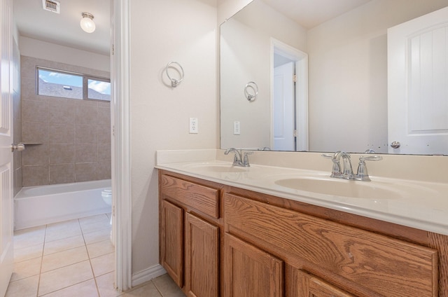 full bath featuring double vanity, visible vents, a sink, and tile patterned floors