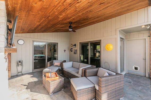 view of patio / terrace featuring ceiling fan and an outdoor hangout area