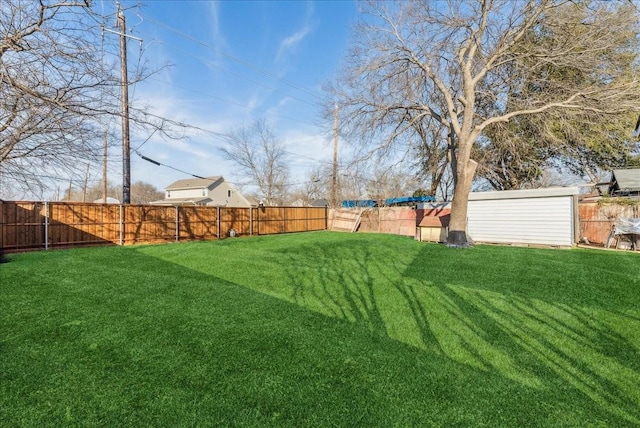 view of yard with a fenced backyard