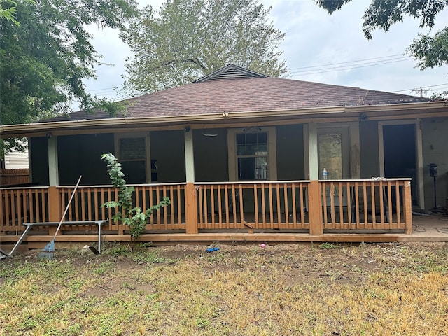 back of house with roof with shingles