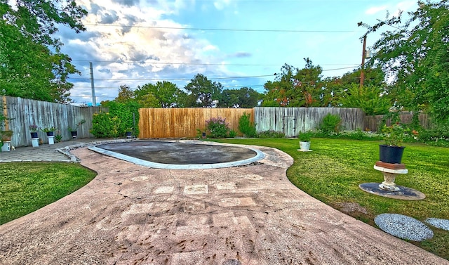 view of yard featuring a patio area and a fenced backyard