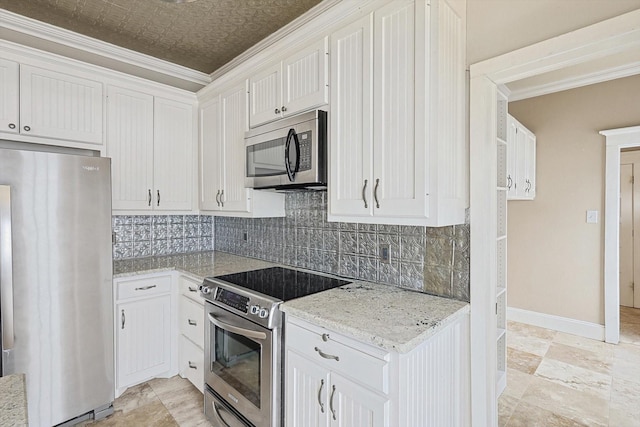 111 S Pine St, Roanoke, TX 76262 - kitchen with tasteful backsplash, white cabinetry, crown molding, stainless steel dishwasher, and a sink