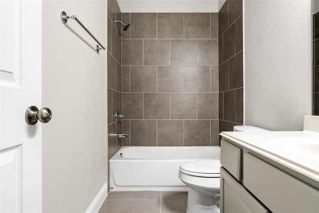 full bathroom with tile patterned flooring, shower / bath combination, vanity, and toilet