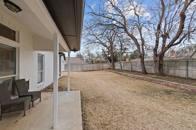 view of yard featuring a patio area and a fenced backyard