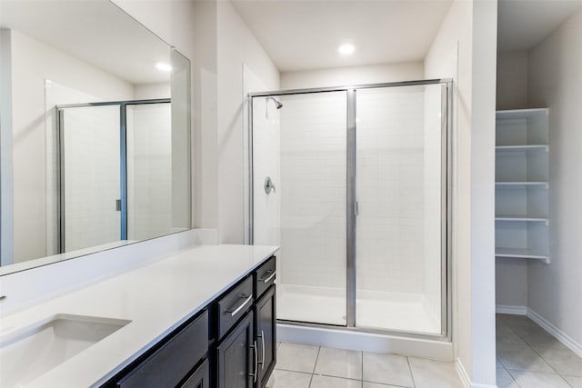 1023 Bedias Rd, Forney, TX 75126 - full bath featuring baseboards, a stall shower, vanity, and tile patterned floors