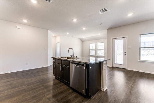 1023 Bedias Rd, Forney, TX 75126 - kitchen featuring a healthy amount of sunlight, a sink, dishwasher, and a center island with sink