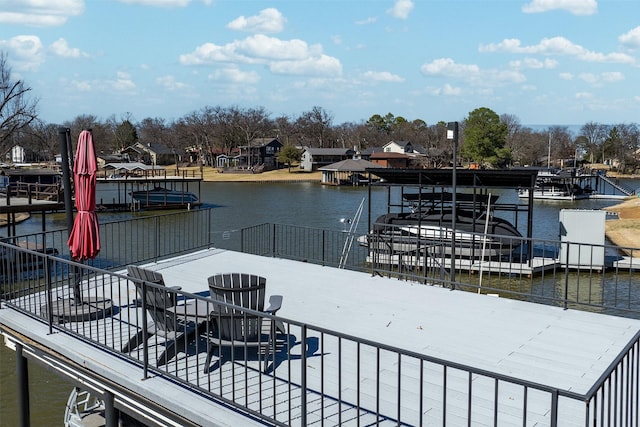 view of dock with a water view