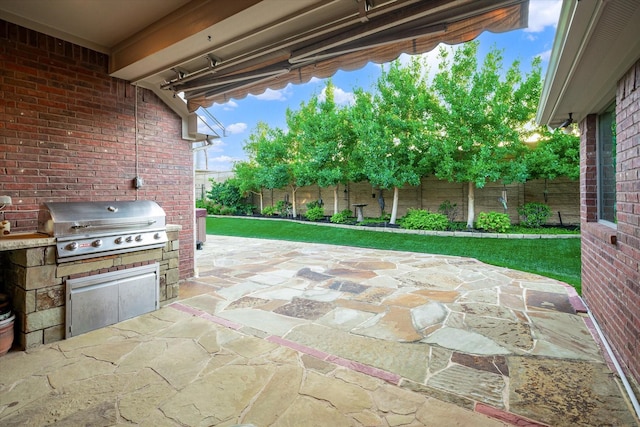 view of patio / terrace with grilling area, an outdoor kitchen, and a fenced backyard