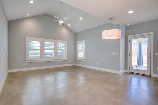 unfurnished room featuring concrete floors, recessed lighting, visible vents, and baseboards