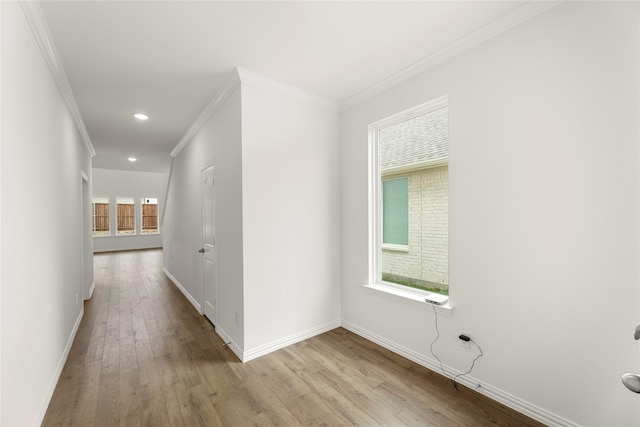 2720 Green River Rd, Royse City, TX 75189 - hallway featuring ornamental molding, wood finished floors, baseboards, and recessed lighting