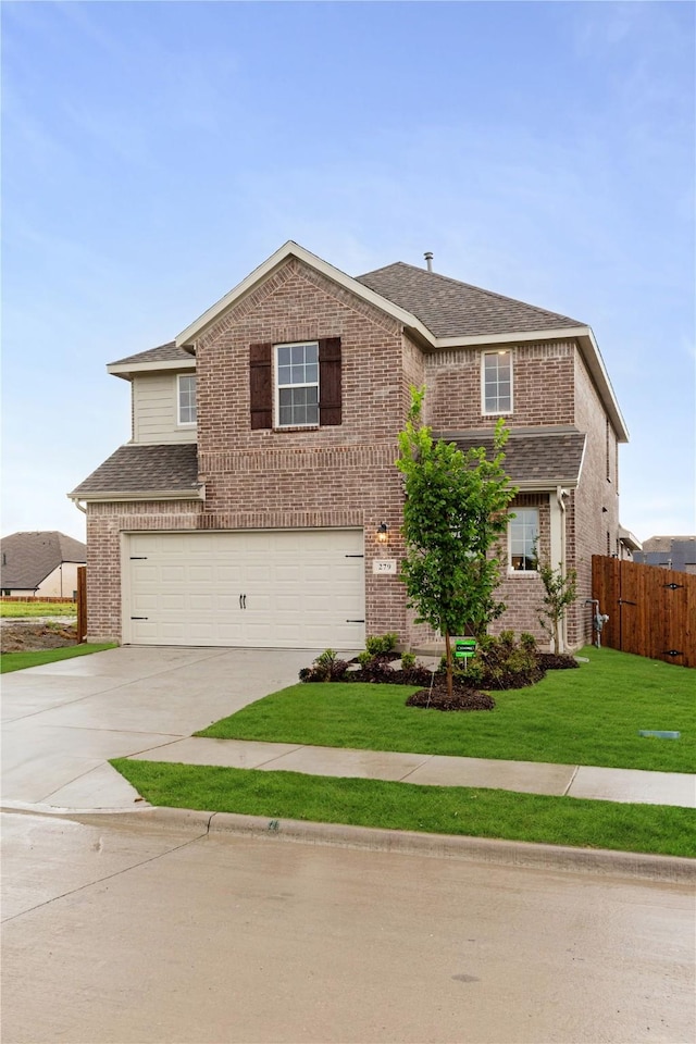 279 Bright Alcove Ct, Lavon, TX 75166 - traditional-style home with brick siding, a garage, driveway, and a shingled roof