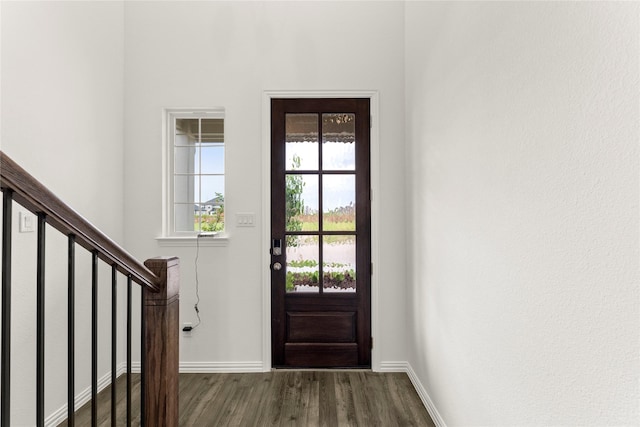 279 Bright Alcove Ct, Lavon, TX 75166 - entryway featuring dark wood-style floors, baseboards, and stairway