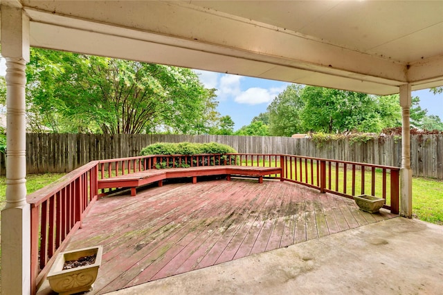 wooden deck with a fenced backyard