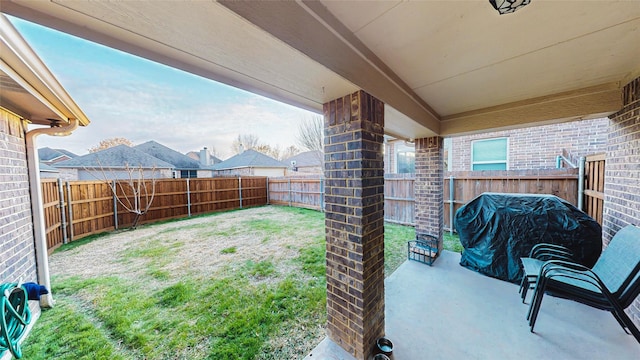 view of yard featuring a fenced backyard and a patio