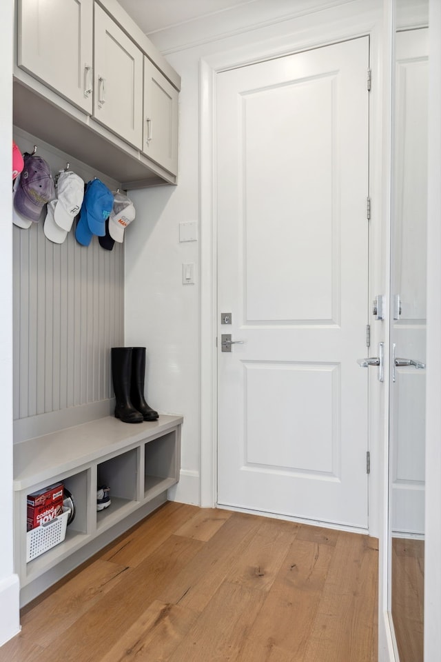 mudroom featuring light wood finished floors