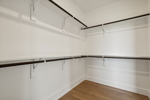 walk in closet with wood finished floors