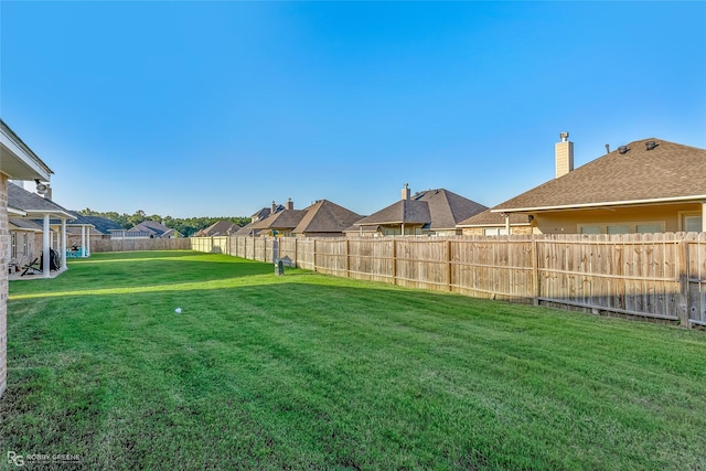 view of yard with a residential view and a fenced backyard