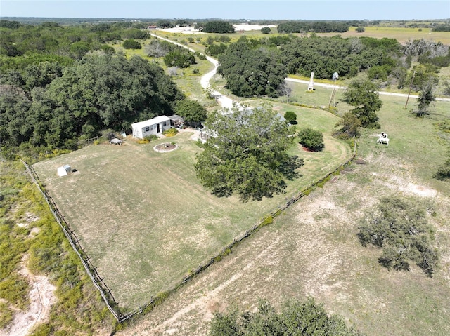 birds eye view of property featuring a rural view