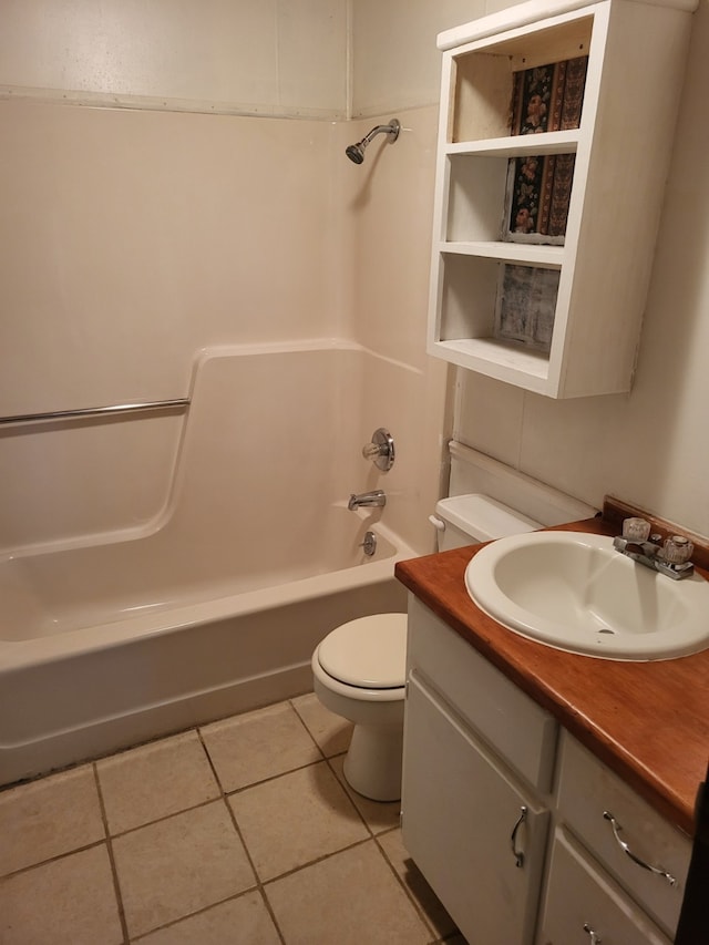 full bathroom with toilet, tile patterned floors, bathtub / shower combination, and vanity