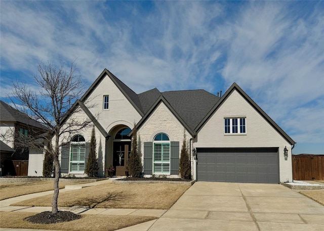 view of front of property featuring a garage, brick siding, and driveway