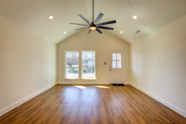 interior space with visible vents, dark wood finished floors, and baseboards