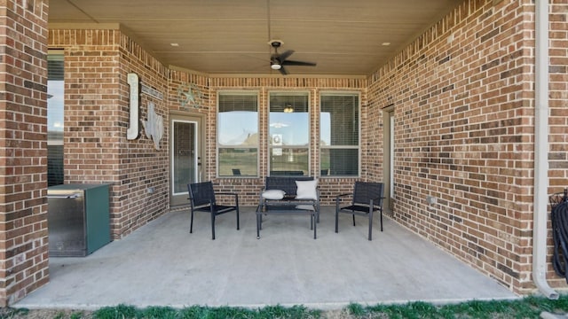 view of patio / terrace featuring ceiling fan and outdoor lounge area