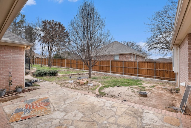 view of yard with a patio and a fenced backyard