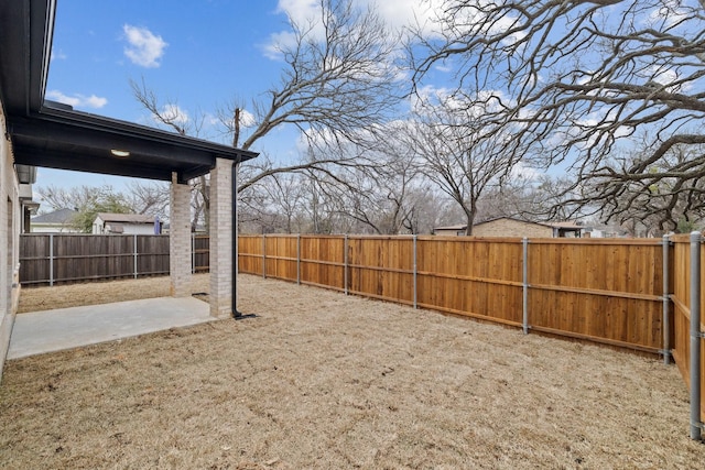 view of yard with a patio area and a fenced backyard