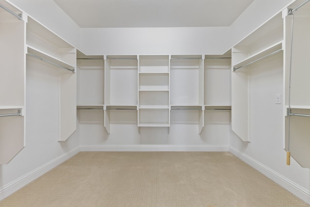 walk in closet featuring light carpet