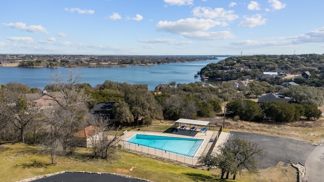 aerial view featuring a water view