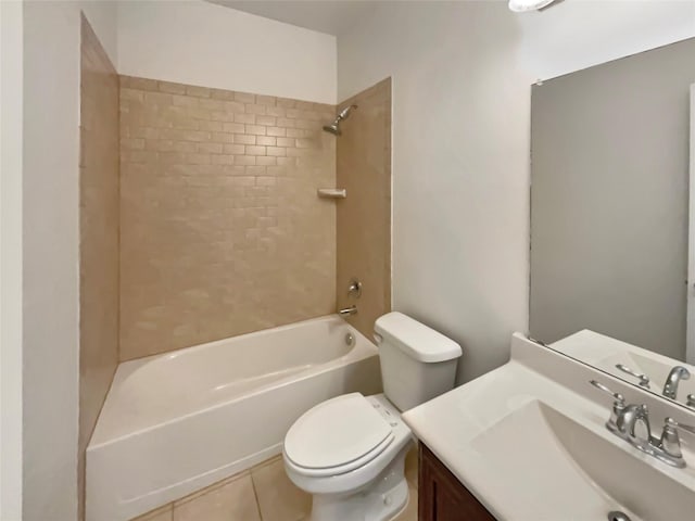 bathroom featuring vanity, bathing tub / shower combination, toilet, and tile patterned floors