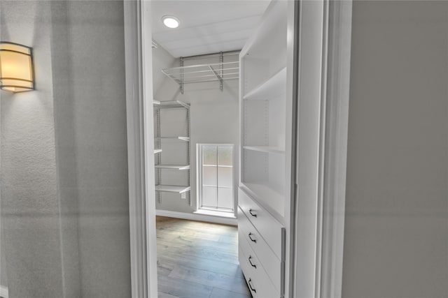 spacious closet with wood finished floors