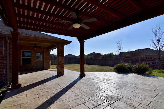 view of patio / terrace featuring a fenced backyard and a ceiling fan