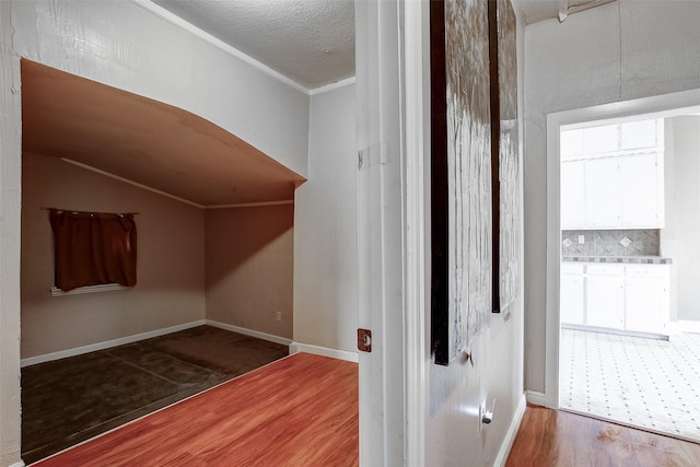 bonus room featuring a textured ceiling, baseboards, and wood finished floors