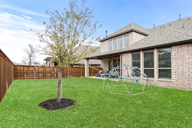 view of yard featuring a fenced backyard and a patio