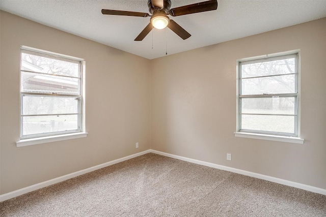 unfurnished room with a wealth of natural light, carpet, and baseboards