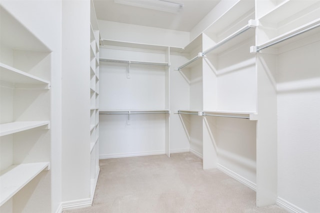 walk in closet with light colored carpet