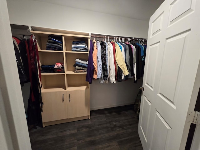 walk in closet featuring dark wood-type flooring